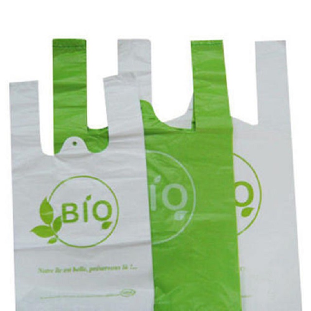 Custom 100% biodegradable compostable corn starch pla plastic t-shirt bag packaging plant bag supermarket retail bag